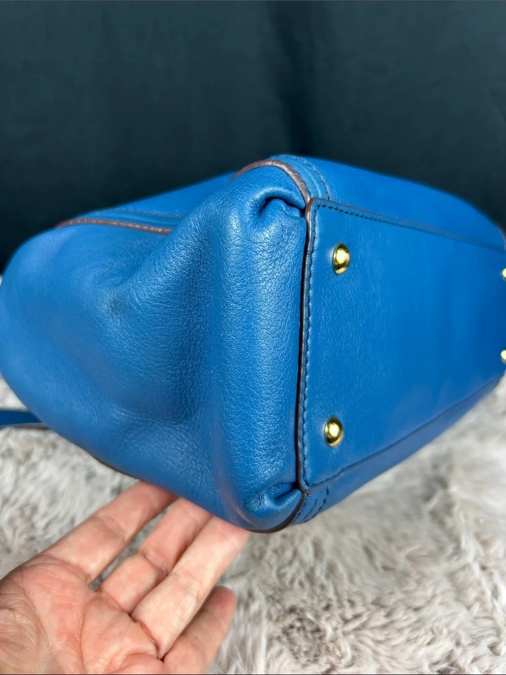 MCM München Vintage Cobalt Blue Leather 2-Way Satchel Crossbody